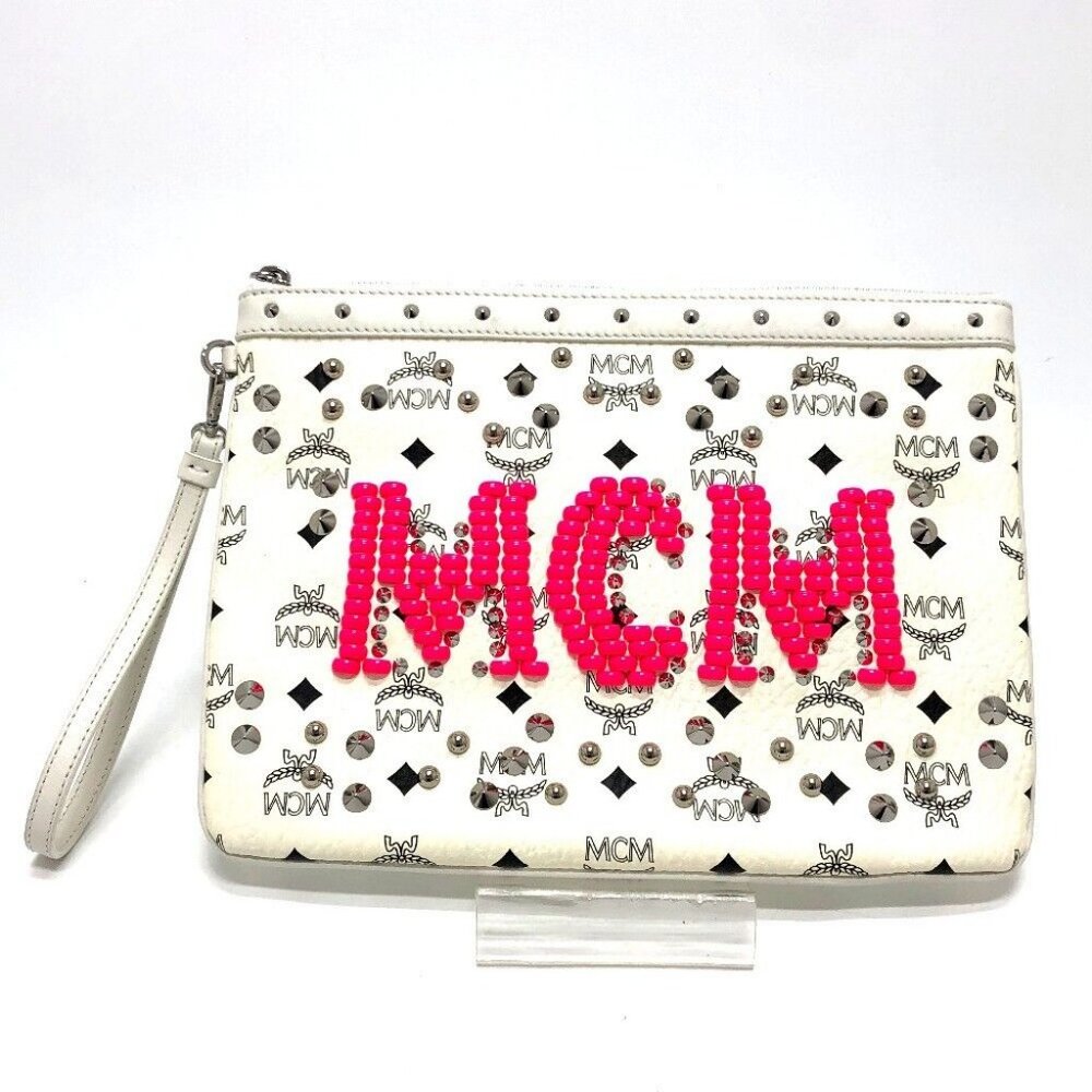 Authentic Mcm Logogram Studs Flat Pouch Clutch Ba… - image 1